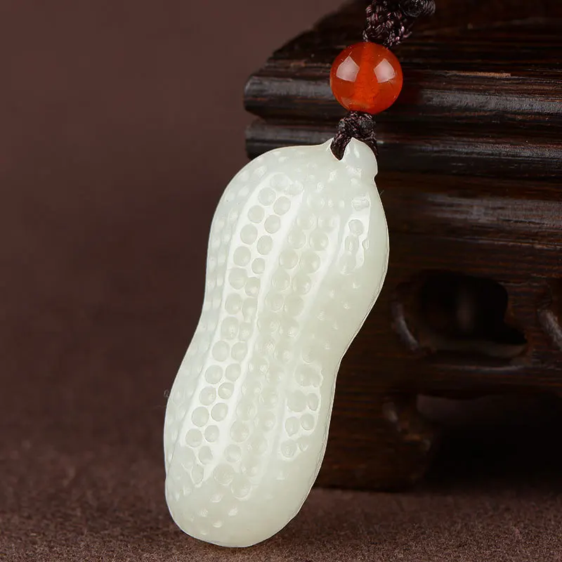 

Natural hetian white jade handcarved peanut pendant simple retro pendant temperament jewellery fashion for women men lucky