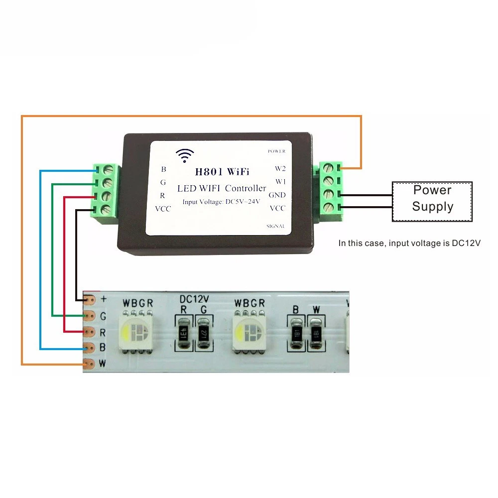 H801 WiFi Controller 4CH*4A RGBW Led Strip Light Controller Input DC5-24V Output   Android Phone APP WLAN Router Control