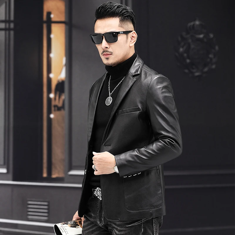 Batmo 2024 New Arrival Spring High Quality Sheepskin Real Leather Jackets Men,Slim Leather Blazer Men size M-4XL