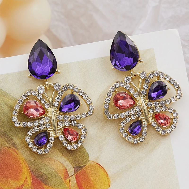 MWSONYA 한국어 다채로운 크리스탈 나비 드롭 여성 귀걸이 2021 트렌드 패션 라인 석 드롭 펜던트 Brincos 쥬얼리 선물