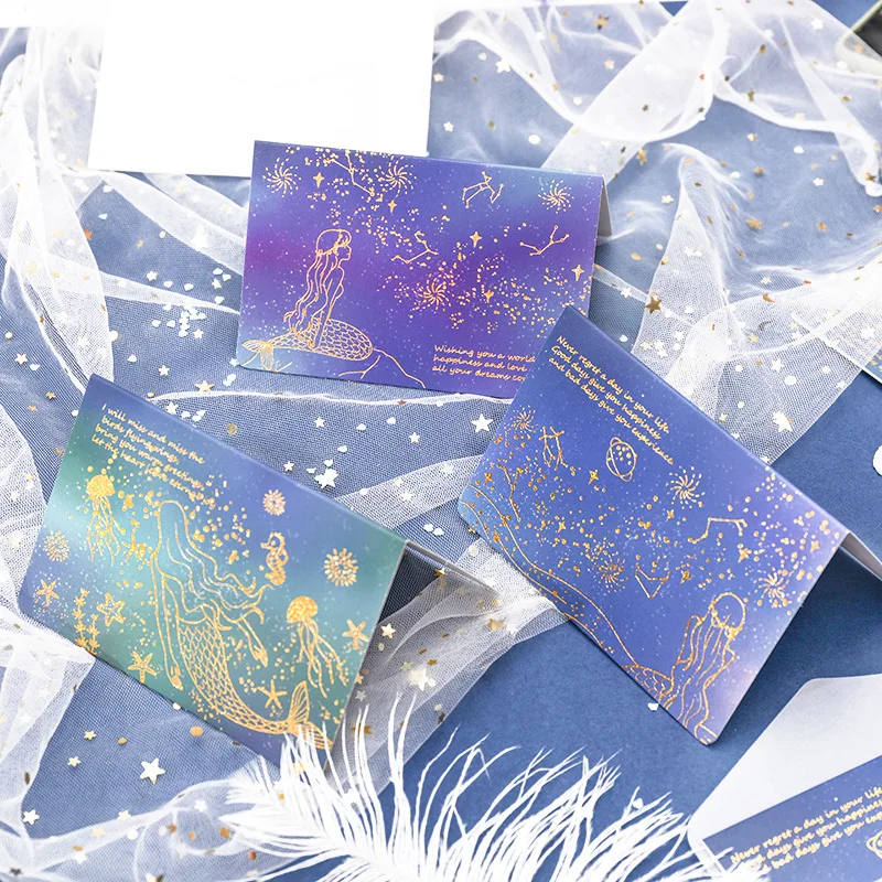 Mermaid Starry sky transparent Golden Envelope Message Card Letter Greeting card Stationary Storage Paper Gift