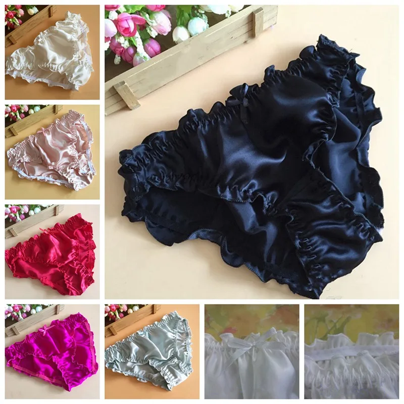 

100% Silk Hipster Bikini Panties Ruffles Middle waisted Briefs Underpantie LWW9174