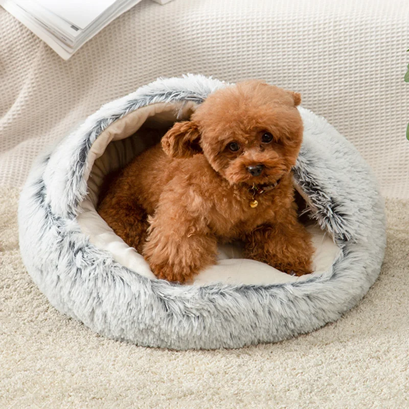 Cama redonda felpa cálida para gatos, gatitos y perros mini – Invierno - imagen 5
