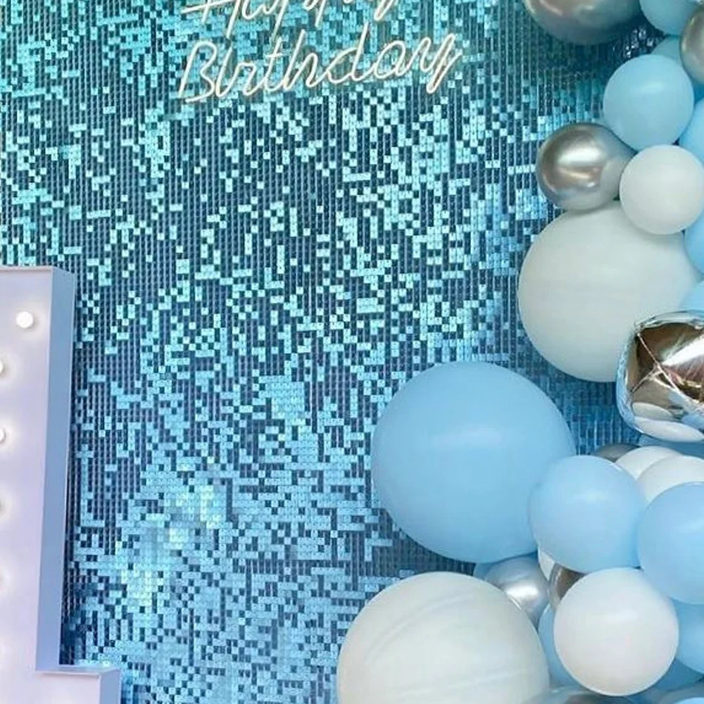 Sky Blue Shimmer Sequin Wall Panel 2021 Disc Decorative Backdrop Shimmering Baby Shower Boy Birthday Event Party Gender Reveal