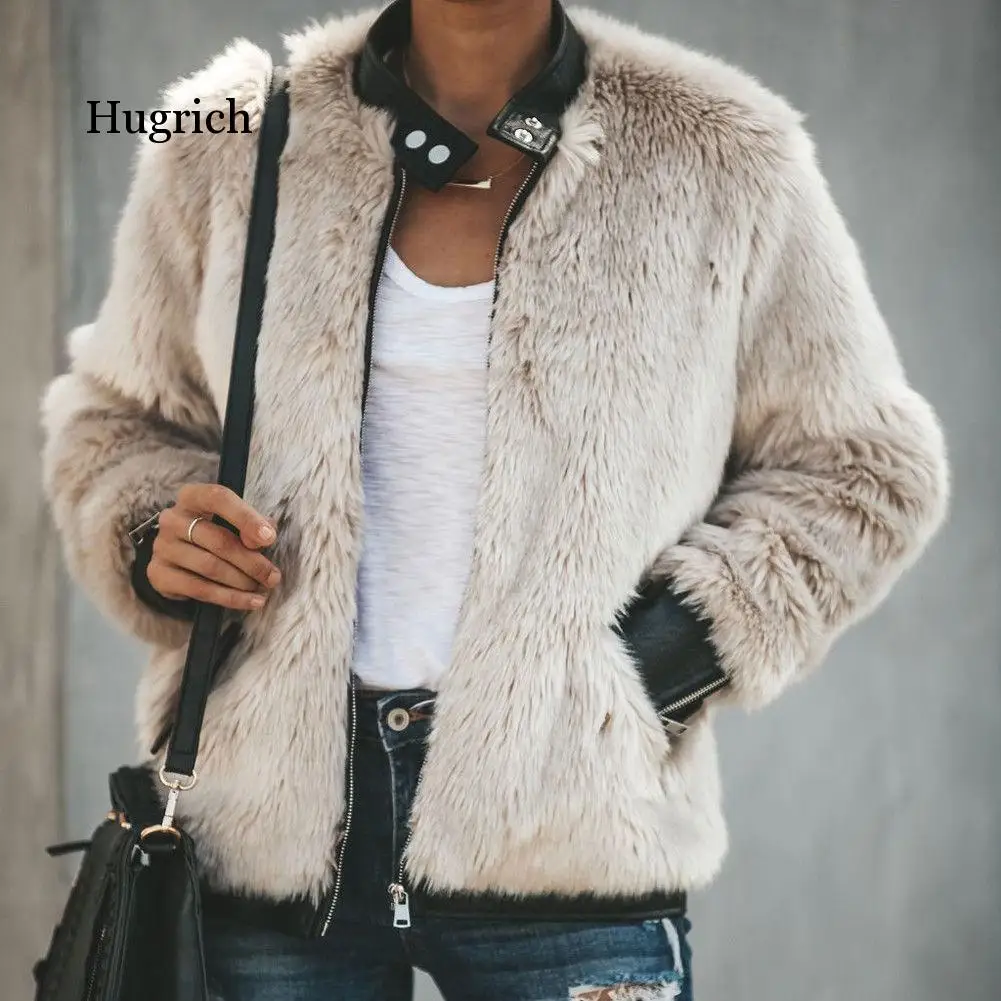 Fur Jackets New Fashion Women Faux Fur Coat Biker Streetwear Teddy Bear Pocket Fleece Jacket Zip Up Outwear Women Clothes