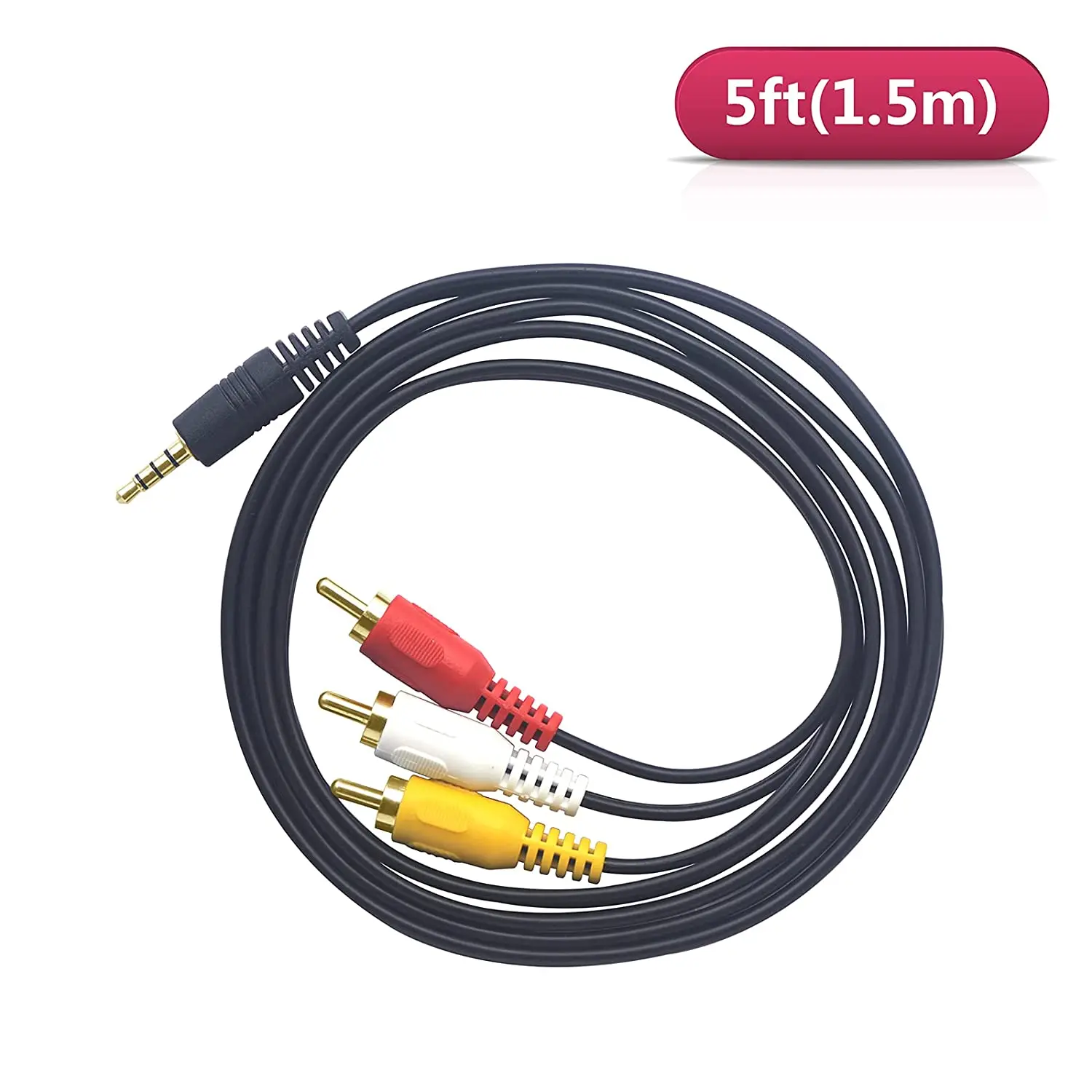 2-Pack 3.5 مللي متر إلى 3 RCA AV كابل 4FT ، 1/8 "TRRS AUX ذكر (CTIA) إلى RCA ذكر ستيريو الصوت والفيديو كابل للتلفزيون وكاميرات الفيديو ومشغل دي في دي