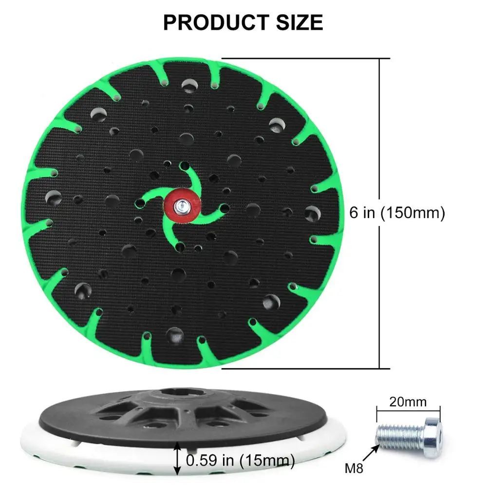6 Inch(150mm) 48-Hole Dust-free M8 Thread Back-up Sanding Pad for 6" Hook&Loop Sanding Discs, FESTOOL Grinder Accessories
