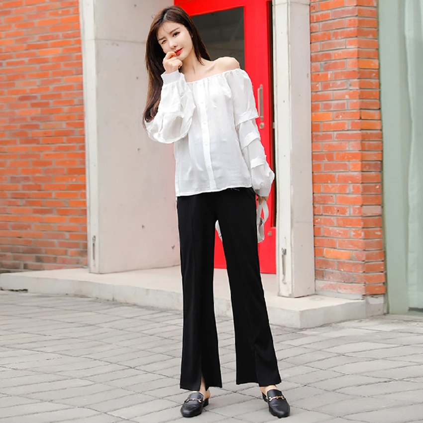 Maternity trousers new spring and autumn wide-leg slit outer wear trendy mother fashion straight loose belly lift nine-point tro