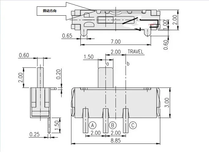 5Pcs Taiwan with bracket patch 3 feet 2 files self-rebound self-reset toggle switch slide switch spring switch