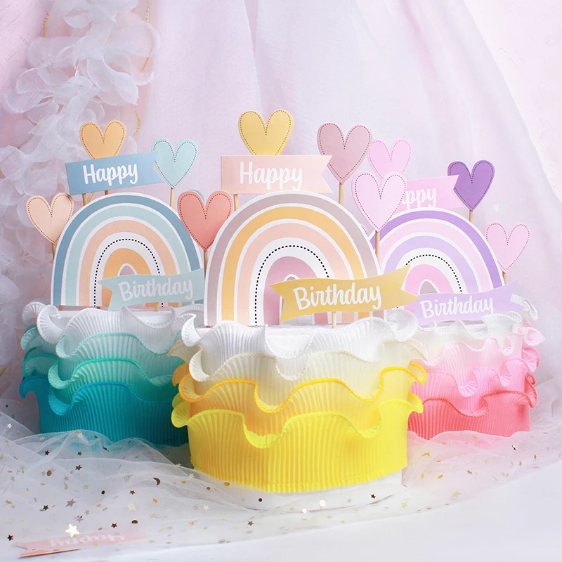 Buon compleanno bambini adulto Cake Topper stelle luna arcobaleno palloncino cuore ragazzi ragazze Cupcake Topper cottura Decor bandiera del partito