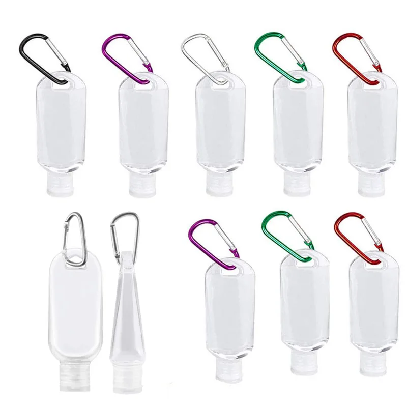 100pcs Travel Bottle 30ml 50ml Plastic Clear Keychain Leakproof Empty Squeeze Container with Flip Cap for Cosmetics Bottle