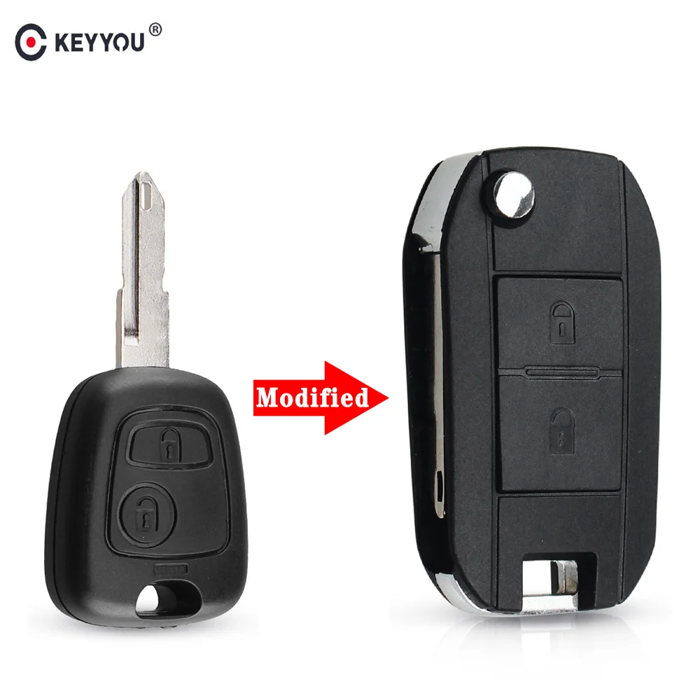 

KEYYOU Modified Flip Folding Car Key Case Fob Shell For Peugeot 206 207 For Citroen Remote 2 Button Key Case Cover