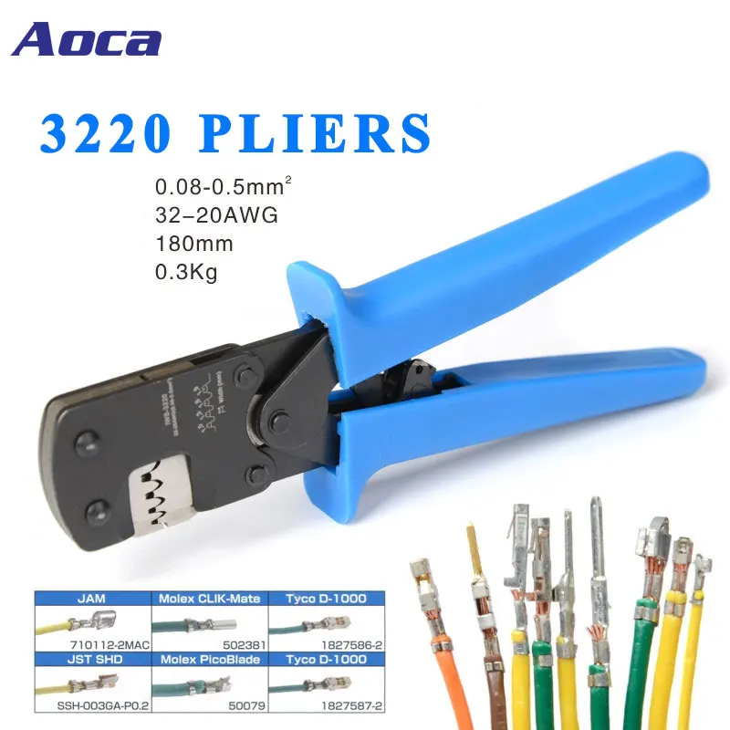 Micro Connector Pin Crimping Tool 0.03-0.52mm2 32-20AWG Ratcheting Crimper for D-Sub,Open Barrel suits Molex,JST,JAE,TYCO-E