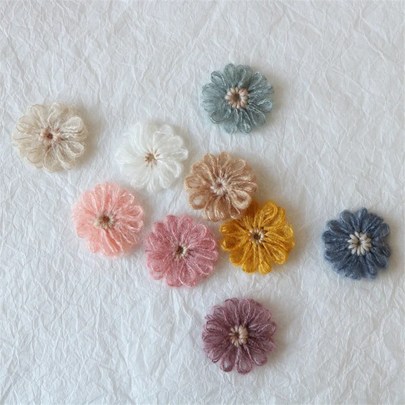 10Pcs Knitting Flower Applique Patches DIY Craft Earrings Hairpin Jewelry Clothing Hats Accessories Handmade Materials Ornaments