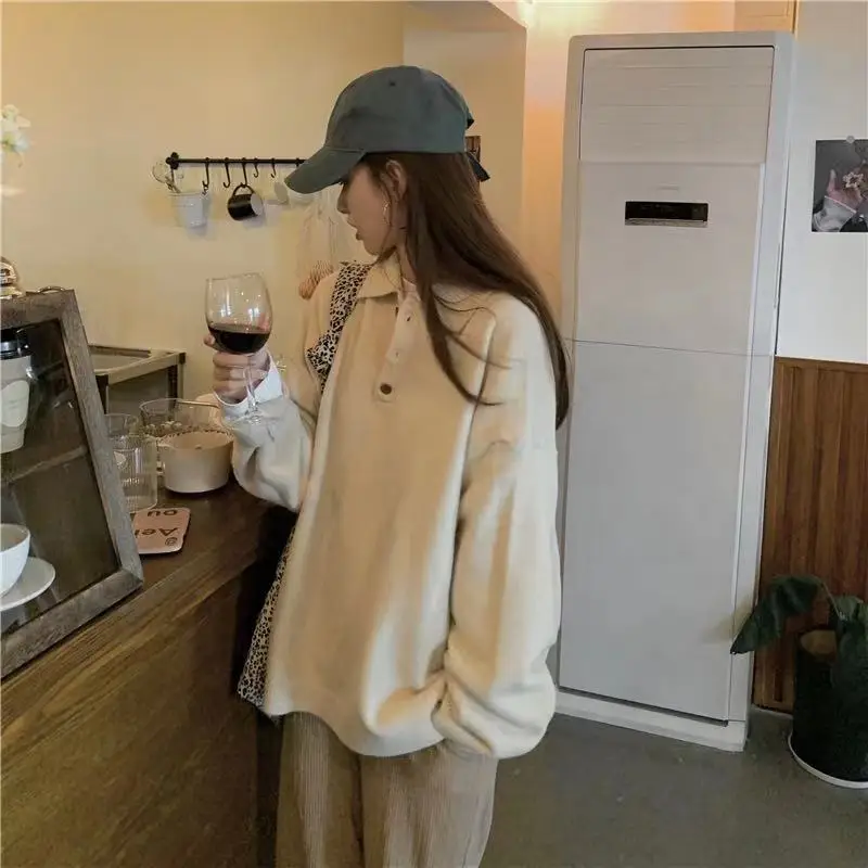 2021 korean style loose Turn Down Collar knitted sweaters womens Casual sweaters and pullovers Female (N0252)