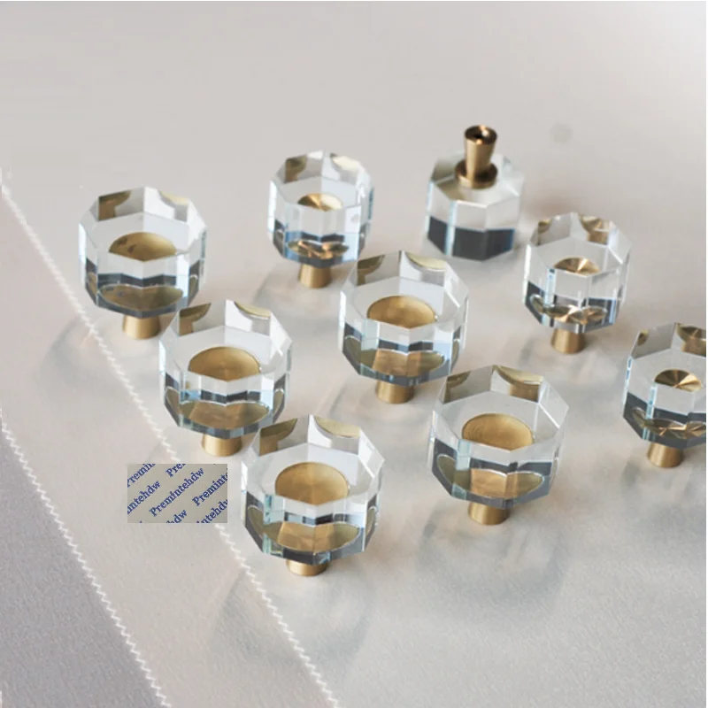 10Pcs Octagon Star Crystal Knob Pull With Brass Base Furniture Cupboard Cabinet Closet Chest