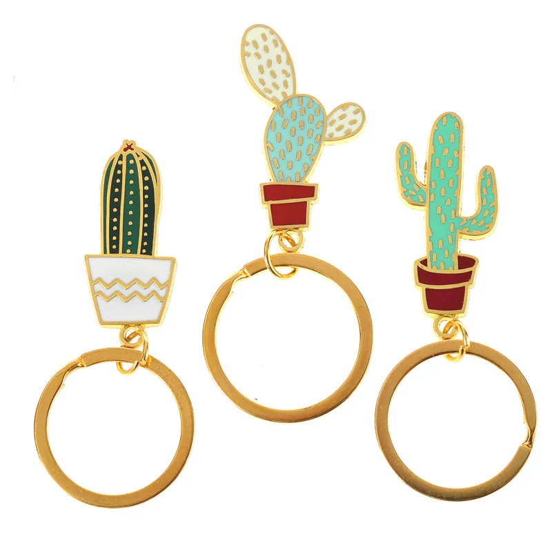 2021 Cactus Keychains Women Potted Succulent Plants Shaped Creative Car Key Chains Best Gift for Friends