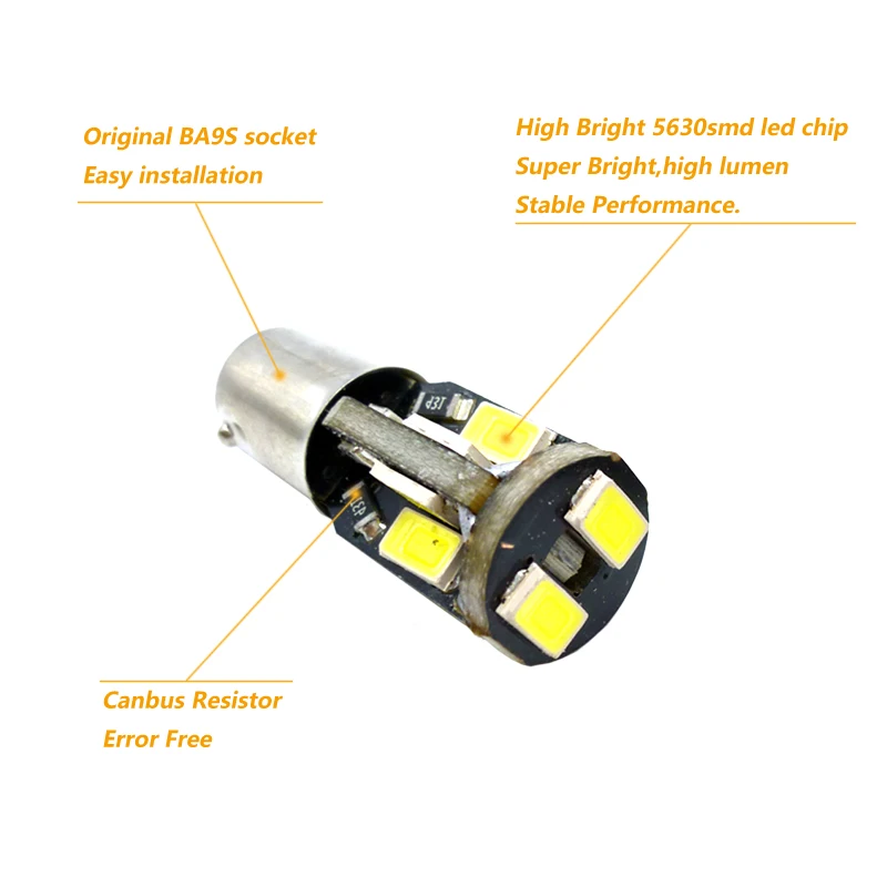 CANBUS LED 5630 8 LED 사이드 웨지 라이트, 내부 신호 램프, 따뜻한 흰색, BA9S BAX9S BAY9S H21W T4W H6W W5W, 12V, 1x