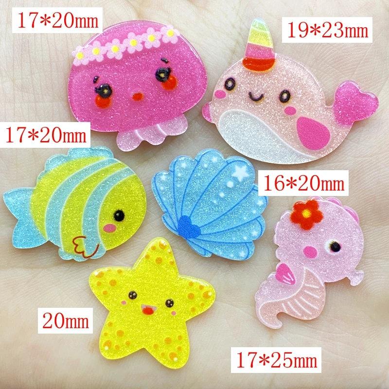 30Pcs Acrylic Kawaii Mini Ocean Series Flatback Cabochon Scrapbook Hair Bows Clips DIY Embellishments Accessories D63