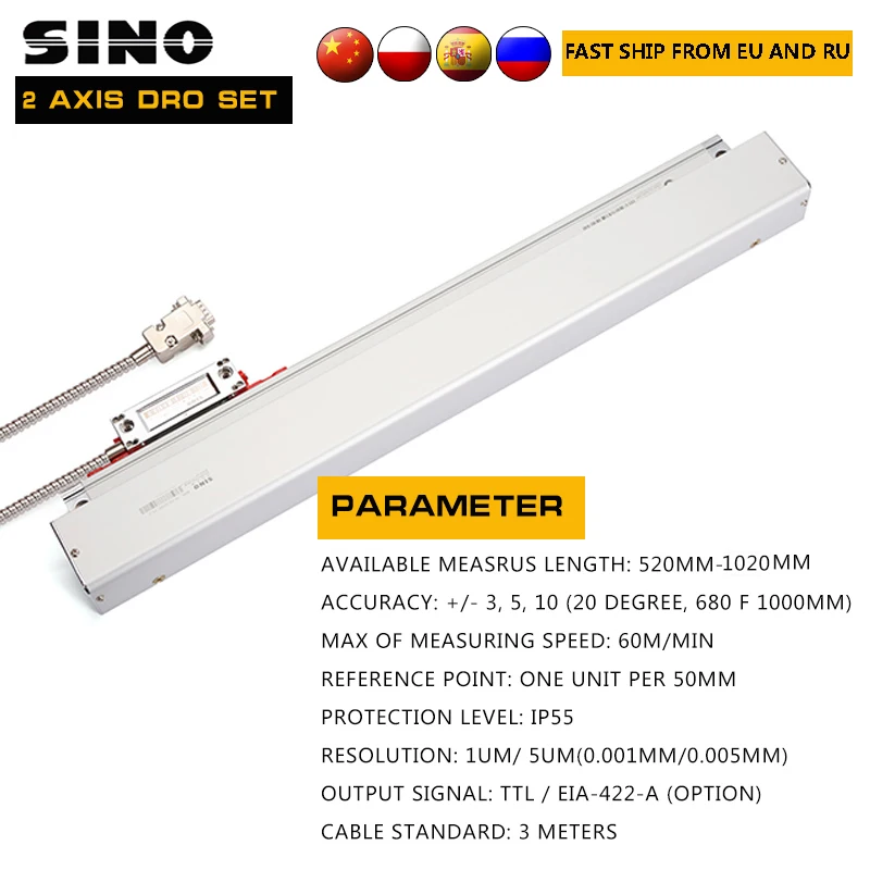 SINO 0.005mm KA300 TTL 570~1020mm Optical Grating Ruler Sensor Linear Scale For Turning Lathe Milling DRO Display