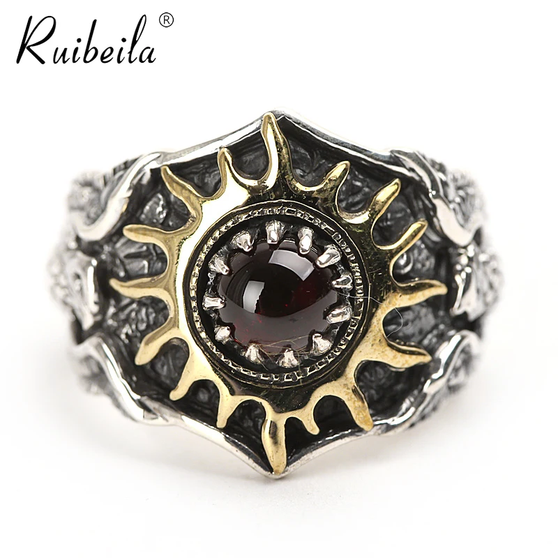 

ruibeila925 bague en argent rétro soleil motif aigle volant bague rétro gemme rouge bague à la mode pour homme