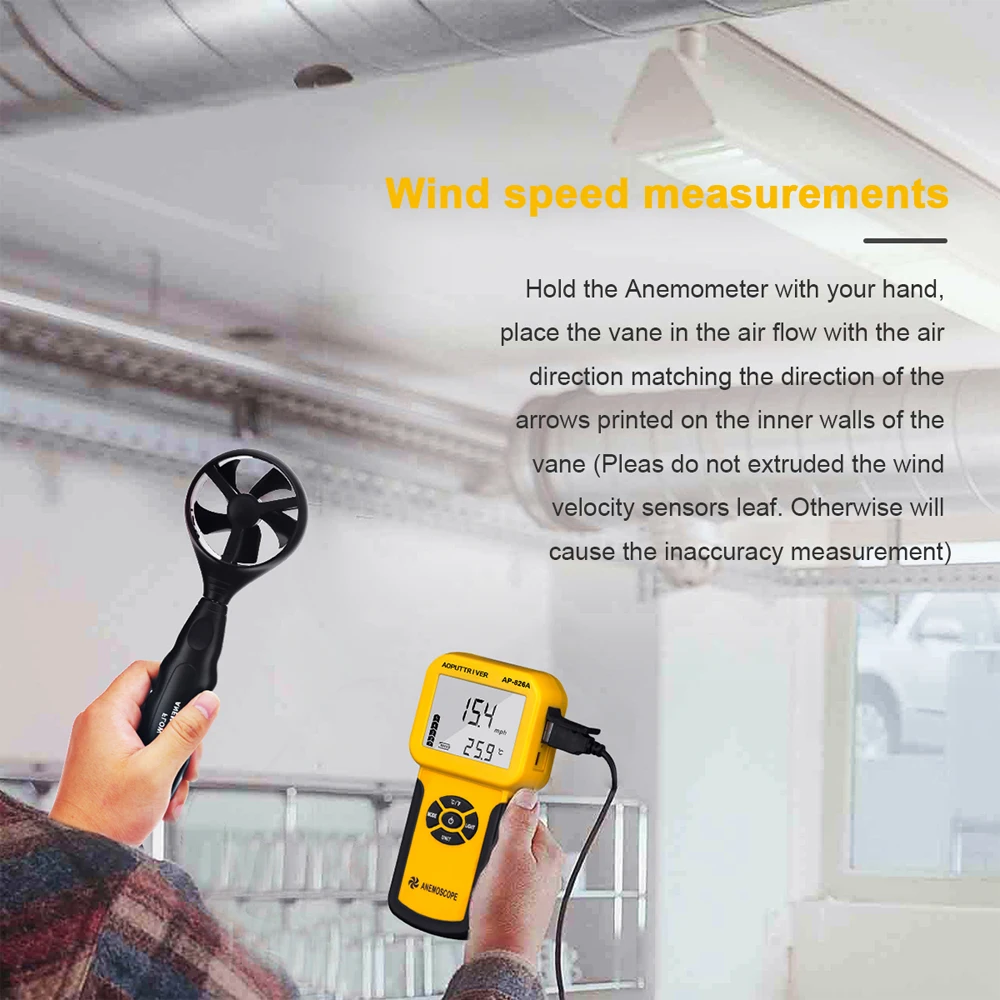 Digital Anemometer Wind Speed Meter LCD back Light for Air Velocity,Air FlowTemperature,Max/Average/Current,Real Time Measure