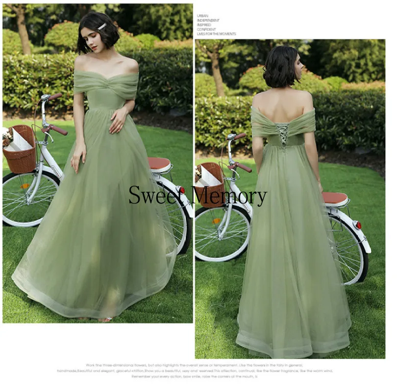 Custom Made Long Green Bridesmaid Dresses Light Tulle Robe Marriage Wedding Party Prom Graduation Gown Lace Up Women Dresses