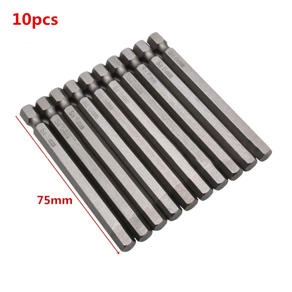 

10pcs Magnetic Hexagon Screwdriver Bit 6mm S2 Steel 1/4 Inch Hex Shank Screw Drivers Set 75mm