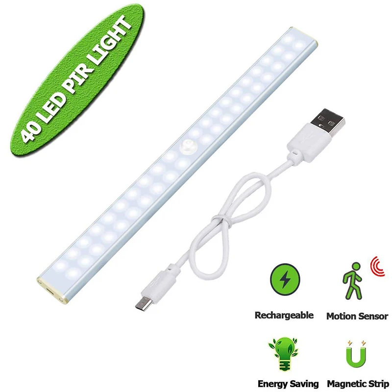 

40 LED Motion Sensor Night Light Closet Light Under Cabinet Light USB Rechargeable Kitchen Night Light Lamp For Wardrobe Stairs