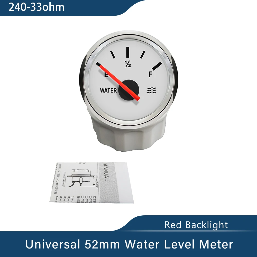 ELING 52mm 0-190ohm 240-33ohm Signal Water Level Meter Waterproof with Red Backlight for Boat Car Yacht Universal