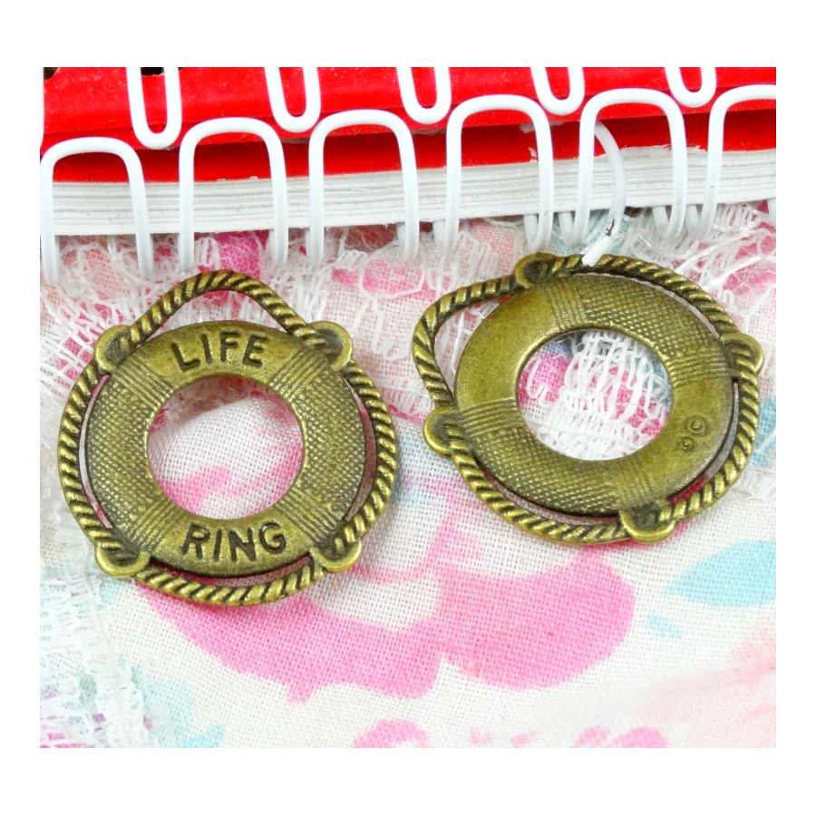 50pcs/lot 23.5*22MM Antique Bronze Retro Life- buoy swim life ring charm pendant DIY accessories