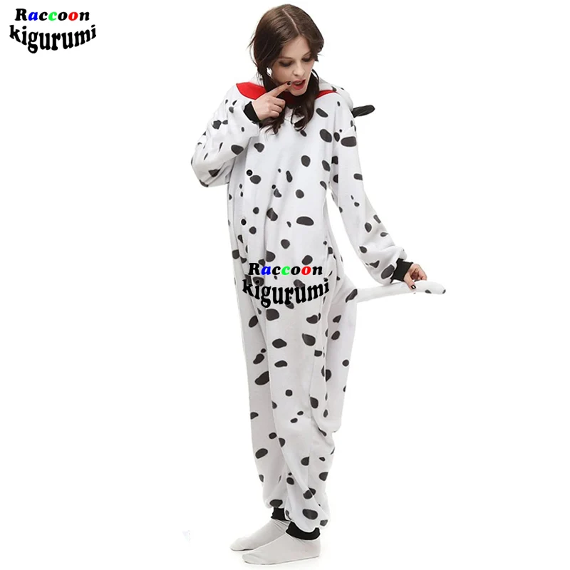 Zipper Adult Unisex Dalmatian Jumpsuit Dogs Winter Pajamas Animal Hooded Sleepwear Cosplay Onesie