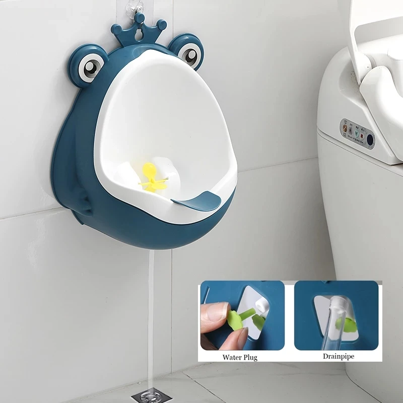 Toilet kencing bayi, kartun biru katak pasang dinding mudah dicuci portabel pelatihan kencing Toilet berdiri