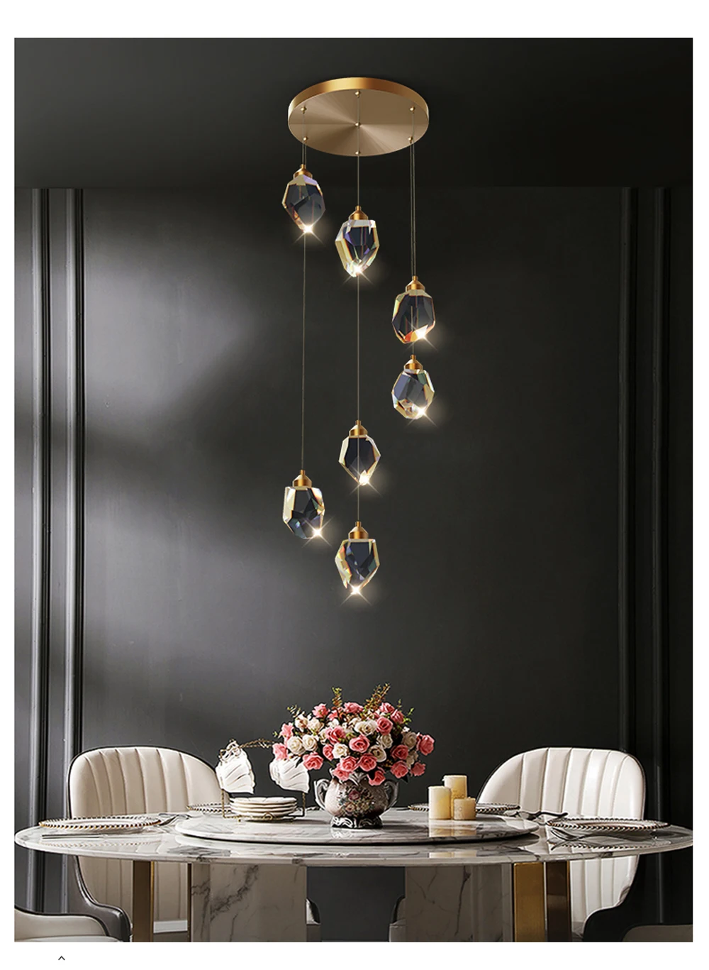 LED Copper Crystal Stone Golden Pendant Lamp Light