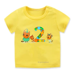 Three Kittens Cartoon Kids Clothes T-shirt for Girls/boys Cute Harajuku Children T Shirt Tops Summer Casual Tee Toddler Clothing