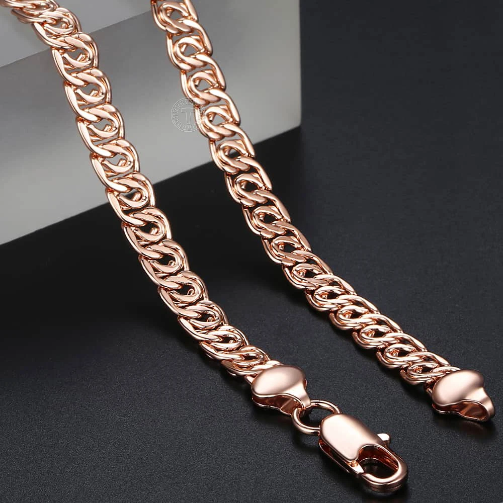 Trendsmax Necklace For Women Men 585 Rose Gold Color Snail Curb Link Chains Womens Necklace Gift Jewelry 7mm 45cm-60cm GN326