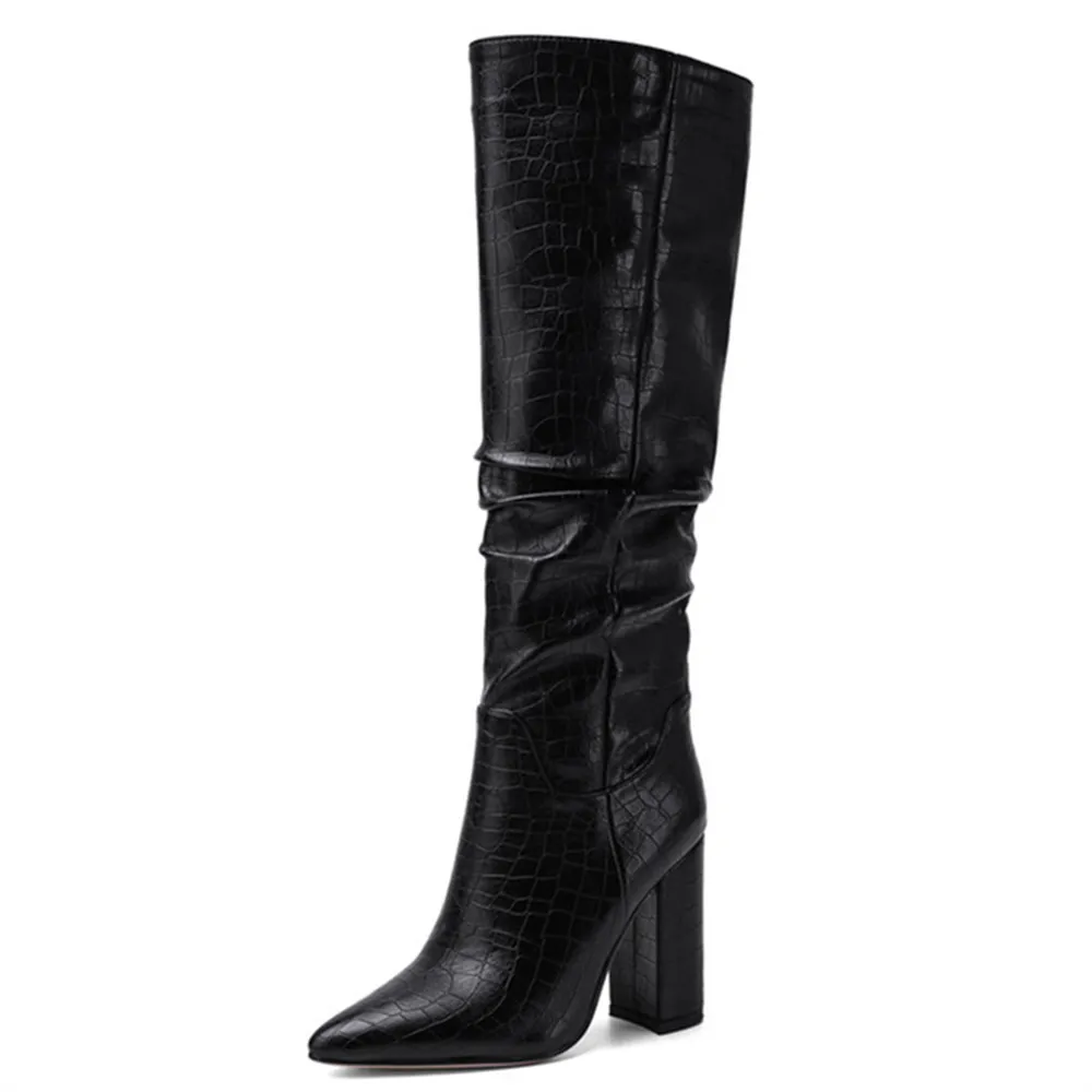 ASUMER 2021 cowboy western knee high boots women pointed toe pleated European Style autumn winter boots thick high heels woman