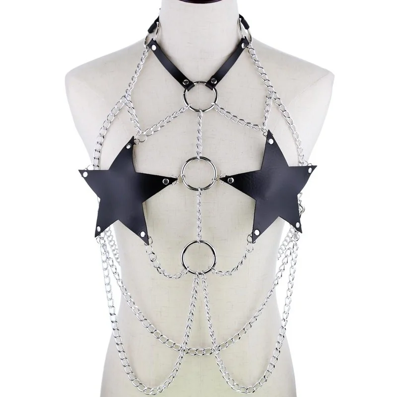 Star Chain Harness Body Chain Bra Goth Punk Rock Emo Metal Women Body Jewelry Summer Accessories Festival Fashion Rave Outfit