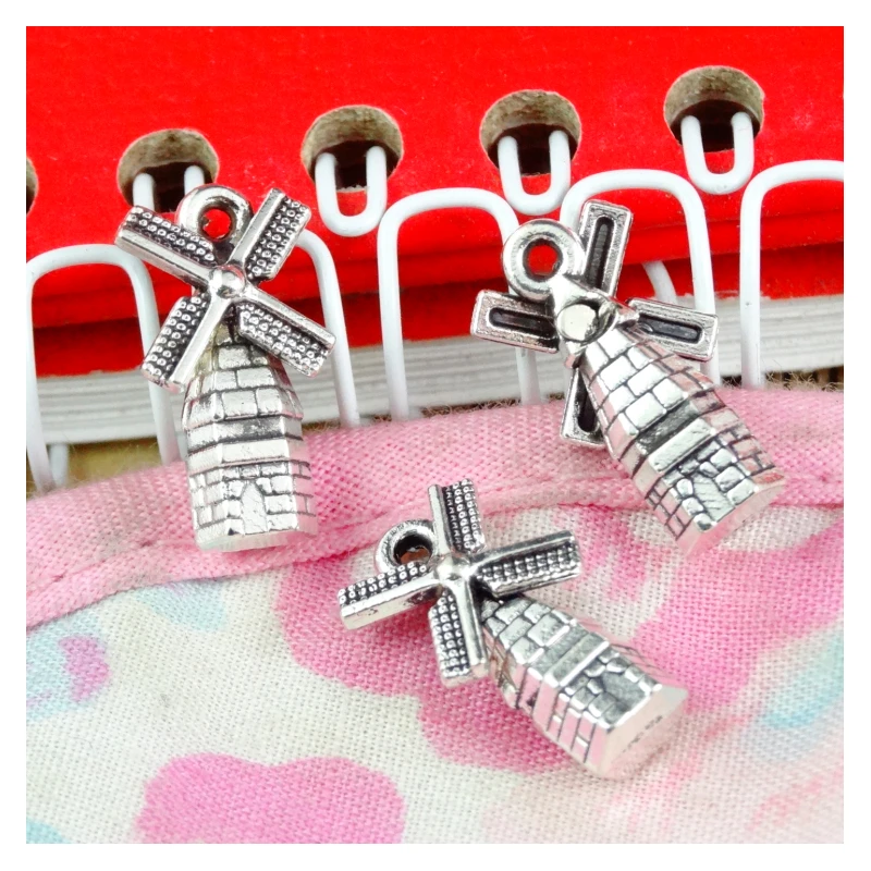 

50Pcs Windmill Charms 17*9MM DIY Jewelry Making Pendant Fit Bracelet Necklace Antique Silver Plated