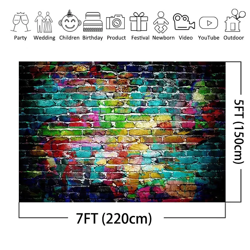 Mocsicka – arrière-plan de photographie murale en brique colorée, décor de fête Hip Hop, décor de fond pour séance Photo en Studio 80s 90s, 7x5 pieds