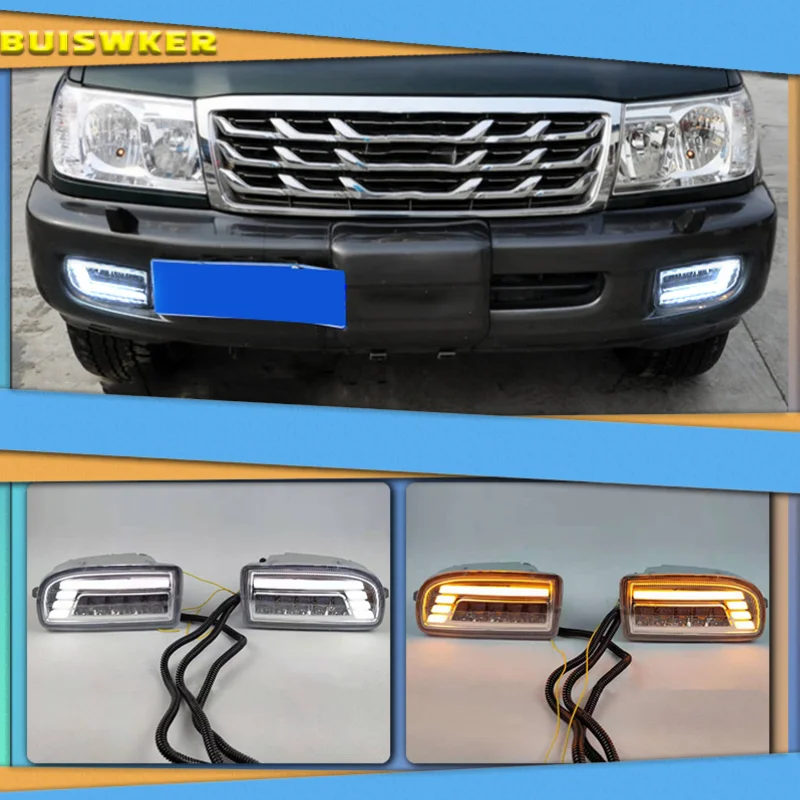 

2PCS LED Fog Lights for TOYOTA LAND CRUISER 100 LC100 1998-2008 DRL Turn signal Driving Lamp fog light UZJ100 FZJ100