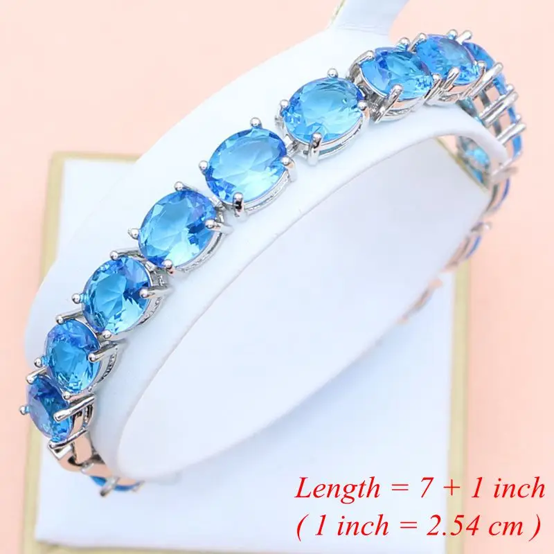 Sky Blue Crystal 925 Sterling Silver Jewelry Sets Decorations For Women Earrings Kits Party Gift For Her Dropshipping