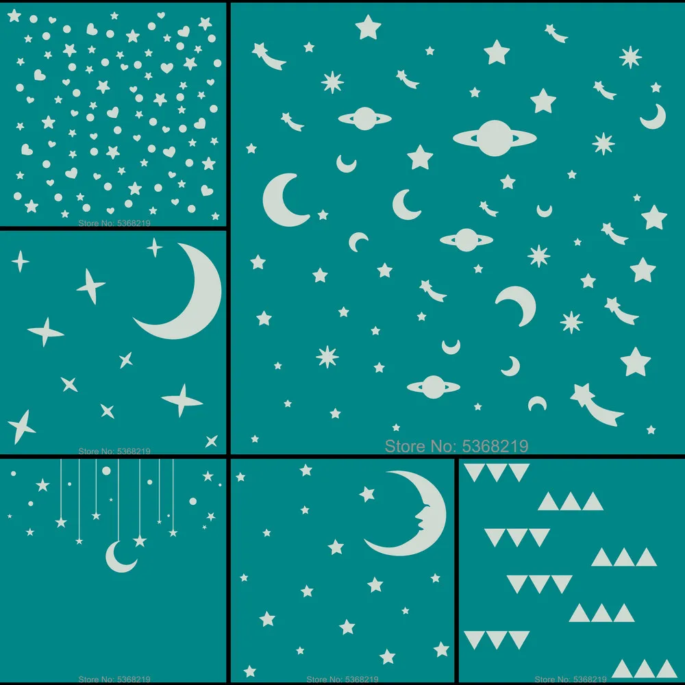 Leuchtende Sterne Wandaufkleber, die im Dunkeln leuchten, Mond/Herz/runder Aufkleber für Kinderzimmer, Kinderzimmer, Geschäft, Hotel, DIY-Dekoration – Detail 20