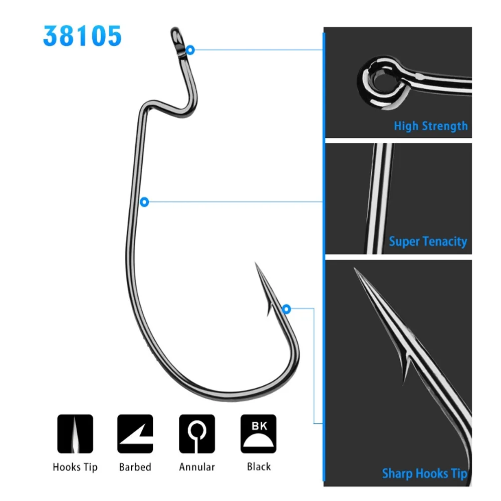 10Pcs/lot Wide Gap Worm Fishing Hook Jig Crank Offset High Carbon Steel Hook Barbed Fishhook For Soft Worm Bait Accessories