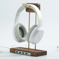 Kashcy Solid Wooden Walnut & Beech & Brass for Gaming Audio Over-Ear Headphone Earphone Stand Holder Support Gamer Helper