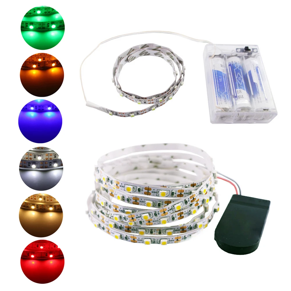 Tira de luces Led 2835 con batería, cinta Flexible impermeable de 5V, 60LED/m, 3528, blanco cálido, blanco frío, rojo, verde, azul, amarillo