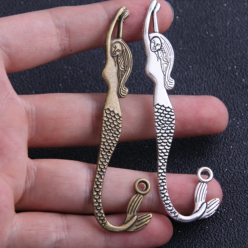 2PCS 11*81mm Metal Alloy Two Color Animal Mermaid Charms Pendants For Jewelry Making DIY Handmade Craft