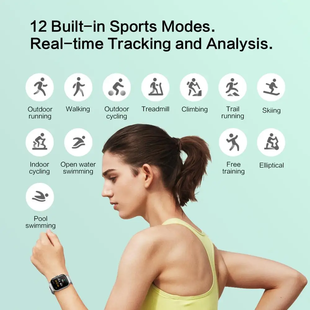 Amazfit GTS 2 스마트 워치, 내장 스포츠 모드, 24H 심박수 추적, 7 일 배터리 수명 스마트 워치, 안드로이드 IOS용, 43mm, 12 개