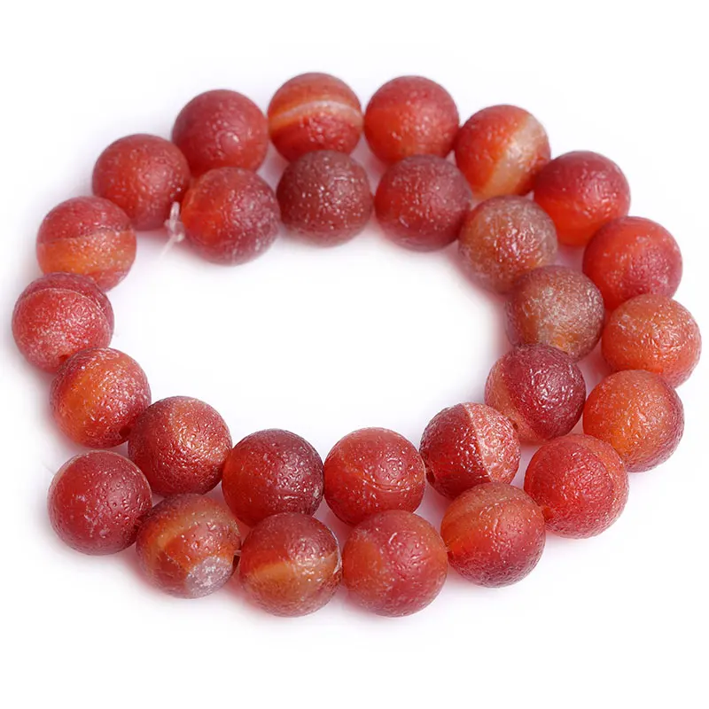 Natural Frosted Red Agates Round Loose Spacer Accessorries Beads For Jewelry Making Strand 15 inch DIY Jewelry Bead For Gifts