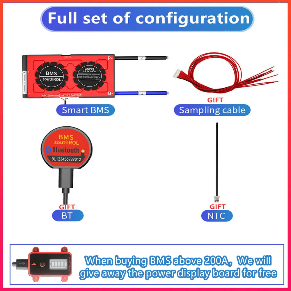 Smart BMS 12V 36V 48V 30A 60A 80A 100A 120A 150A 200A 300A 400A 500A LiFePo4 Li-Ion Battery  4S  8S 16S  Balance